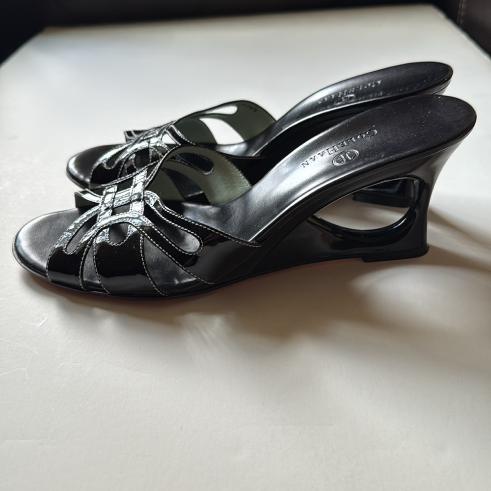 Cole Haan Black Patent Wedge Sandals 9 - Picture 6 of 8